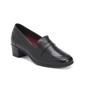 MUNRO Black Wide Leather Ellis Heeled Comfort Loafers